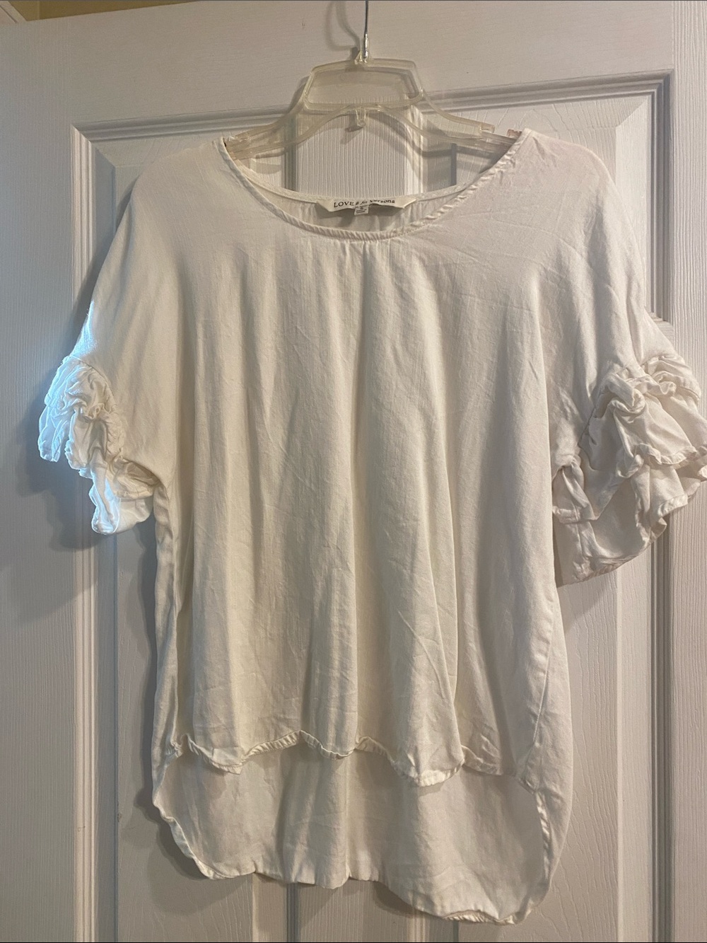 Love & Legend White Ruffle Sleeve Short-Sleeve Top